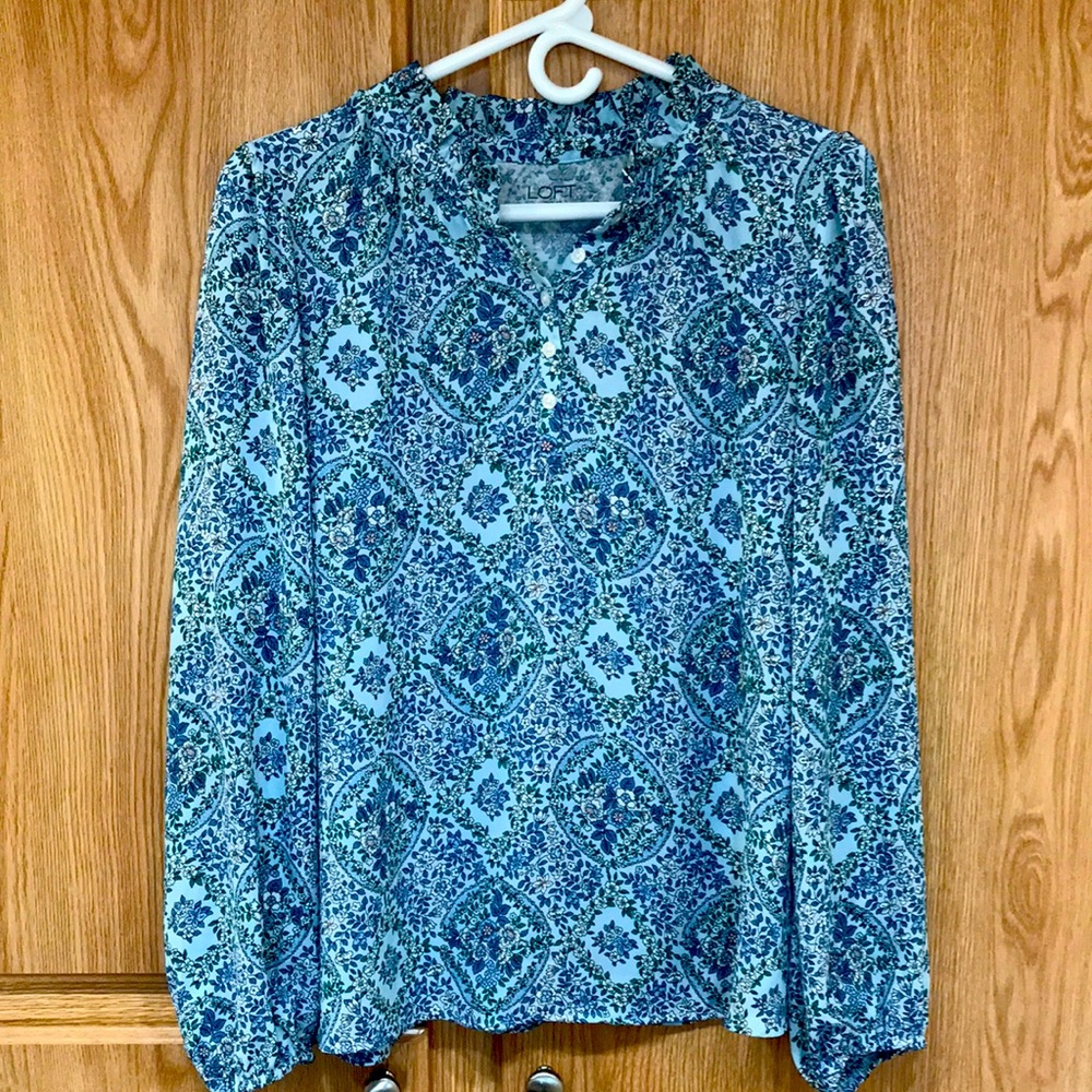 Loft Outlet Blue Ruffle Blouse